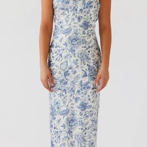 Peppermayo Strapless Blue and White Floral Dress